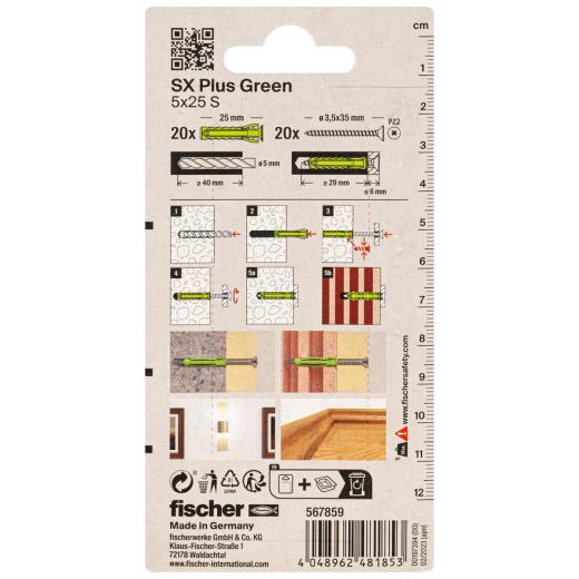 fischer Spreizdübel SX Plus Green 5 x 25 S mit Schraube - 100 Stück