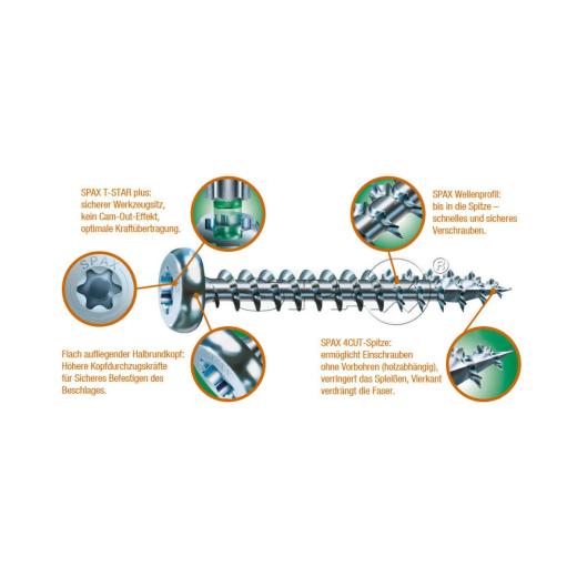 SPAX Universalschraube, 3,5 x 16/15, Halbrundkopf, T-STAR plus, WIROX (A9J) | 1000 Stück