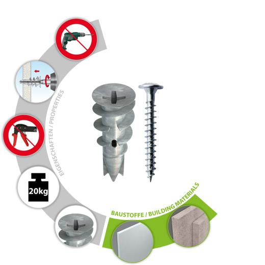 Gipskartondübel Spiral Plus 37-2 + Schraube | 50 Stück