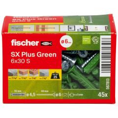 fischer Cheville à expansion SX Plus Green 6 x 30 S avec vis - 45 pièces