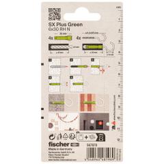 fischer Spreizdübel SX Plus Green 6 x 30 S mit Rundhaken - 20 Stück