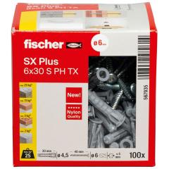 fischer Tassello SX Plus 6x30 S con vite PH TX | 100 pezzi