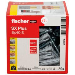 fischer Spreizdübel SX Plus 8 x 40 S mit Schraube mit Schraube | 50 Stück